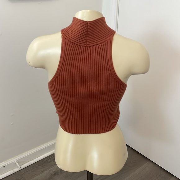 Cider Ribbed Cropped Halter Top Burnt Orange Large - Picture 4 of 6